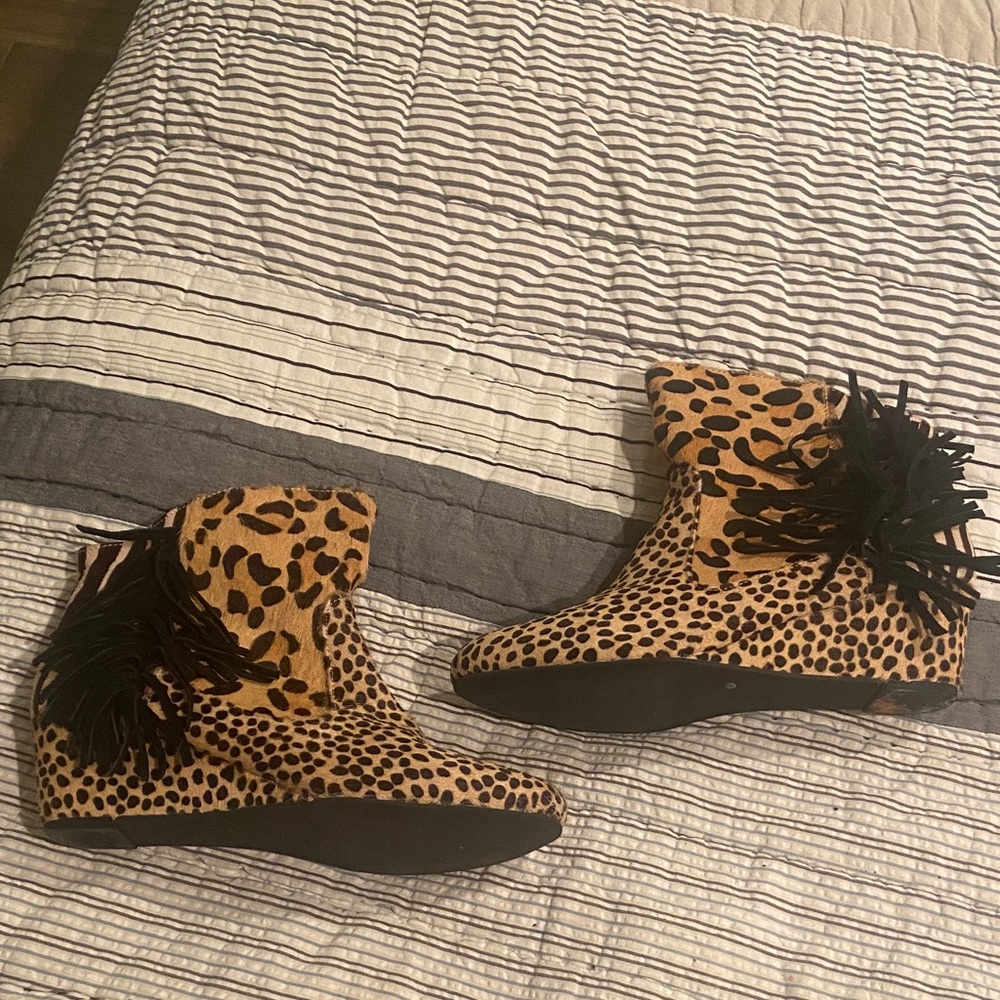Leopard Print Fringe Ankle Boots